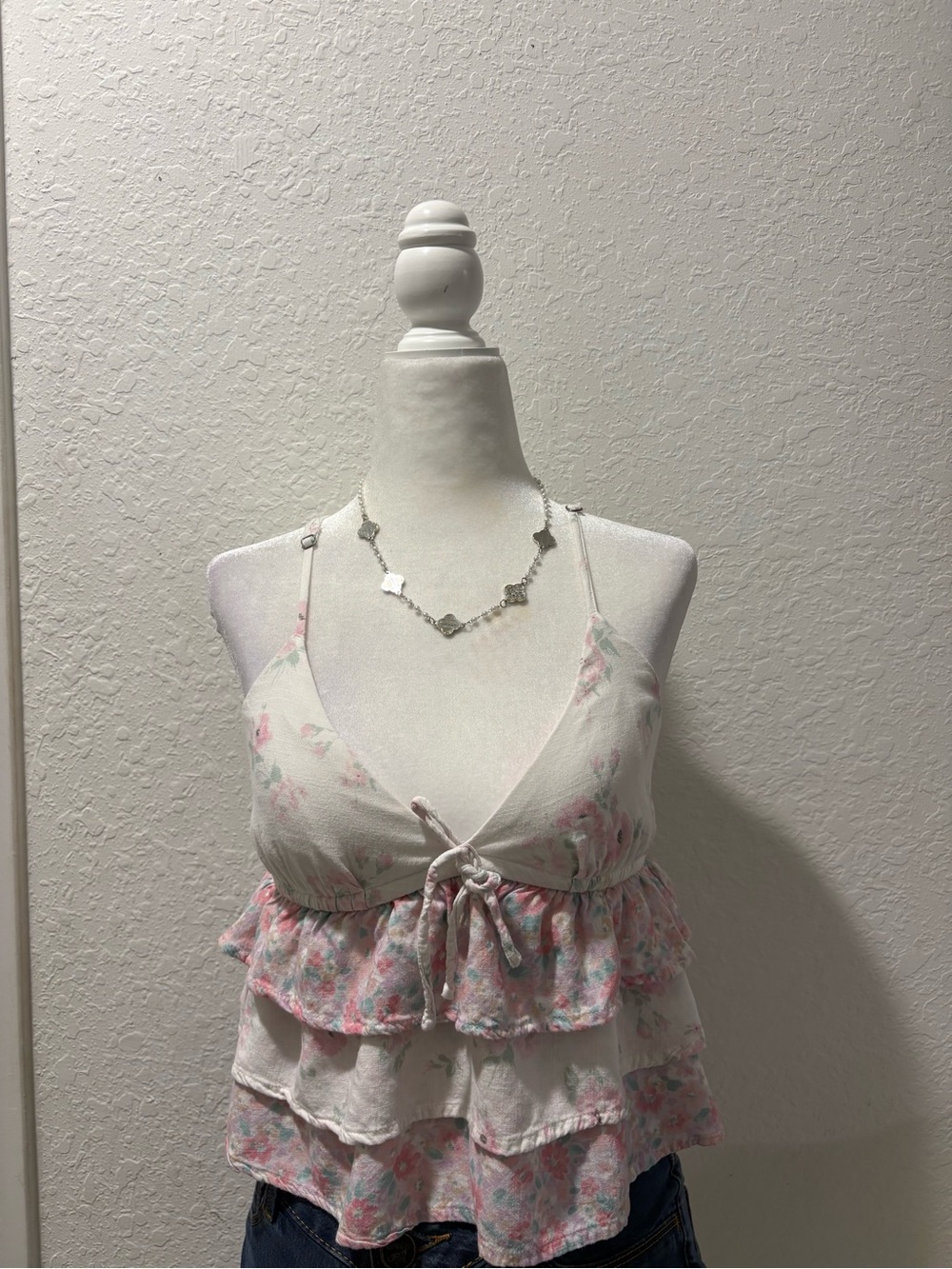 Vintage Hollister White Floral Tie-Front Ruffle Camisole